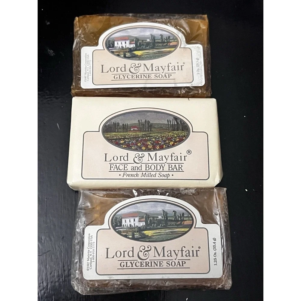 Lot of 3 Vintage Lord & Mayfair GlycerinSoap Face & Body Travel Size 1.5 oz Bars